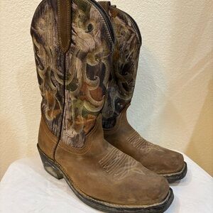 Mastersons Leather & Camo Western Square Toe boots
